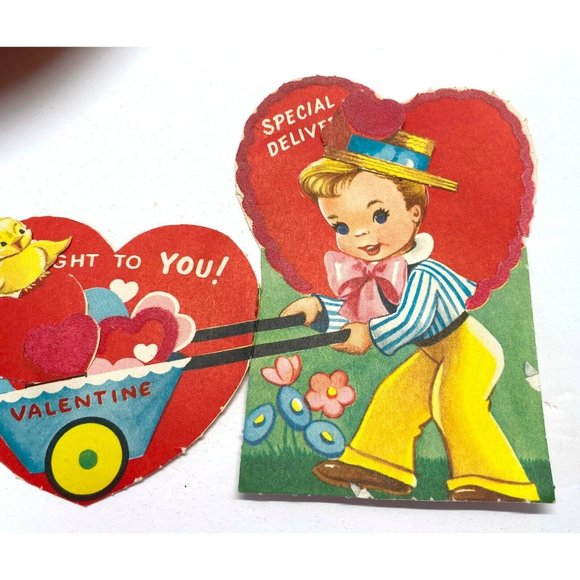 Vintage 1940s Valentine Greeting Card Special Delivery Hearts 5.5 Inch Tall - Picture 5 of 5